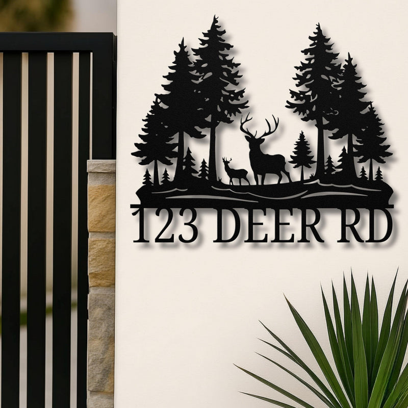 Personalized Deer Metal Address Sign – Cabin House Number Plaque