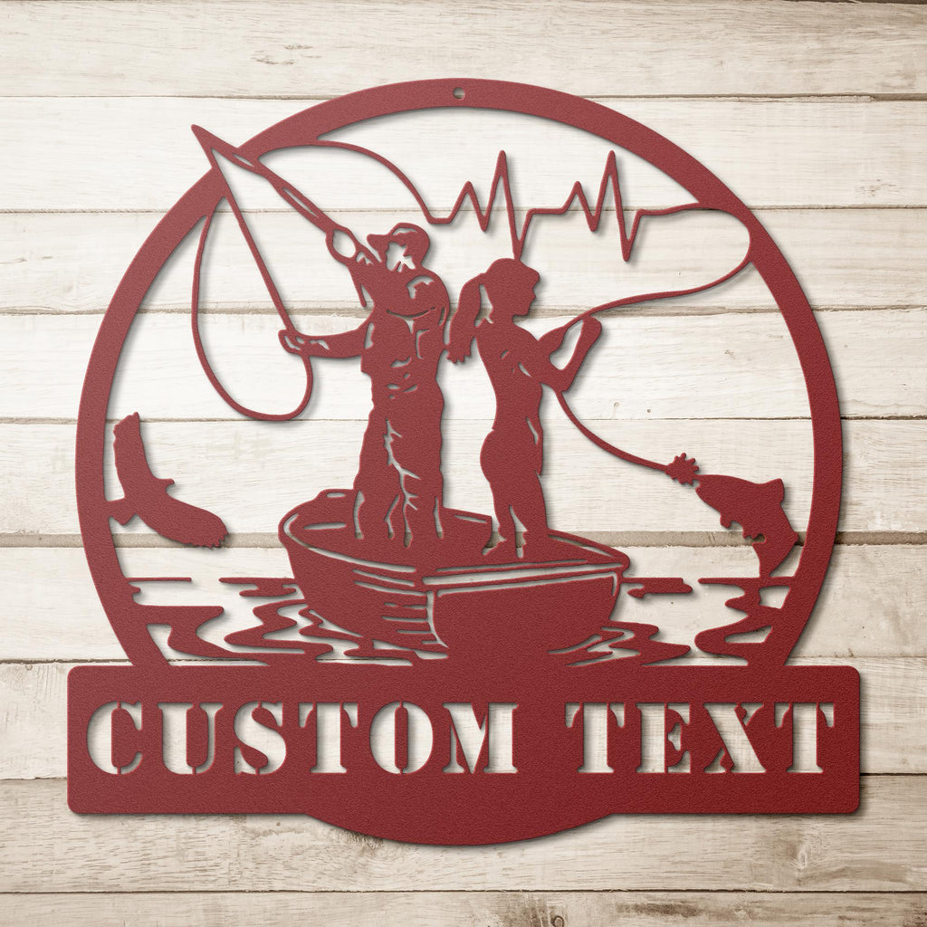 Personalized Fishing Sign | Custom Metal Die Cut Lake Cabin Decor Anniversary Gift