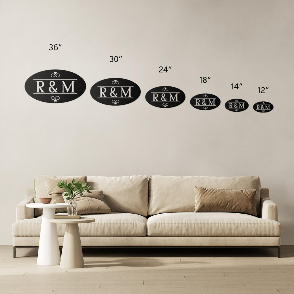 Custom Couple Initials Metal Sign: Oval Monogram Wedding Gift
