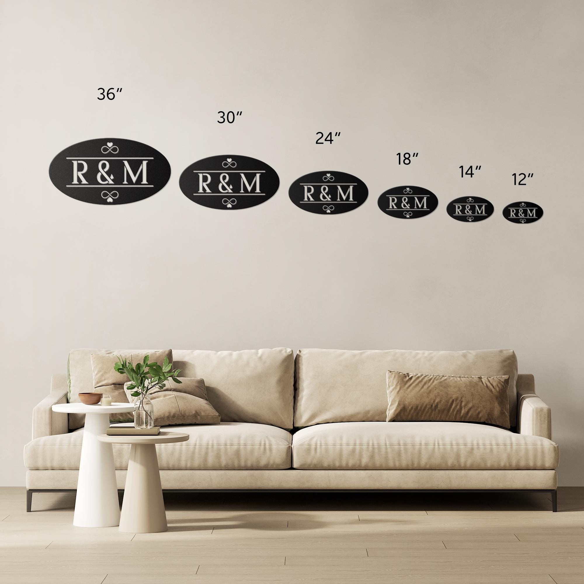Custom Couple Initials Metal Sign: Oval Monogram Wedding Gift
