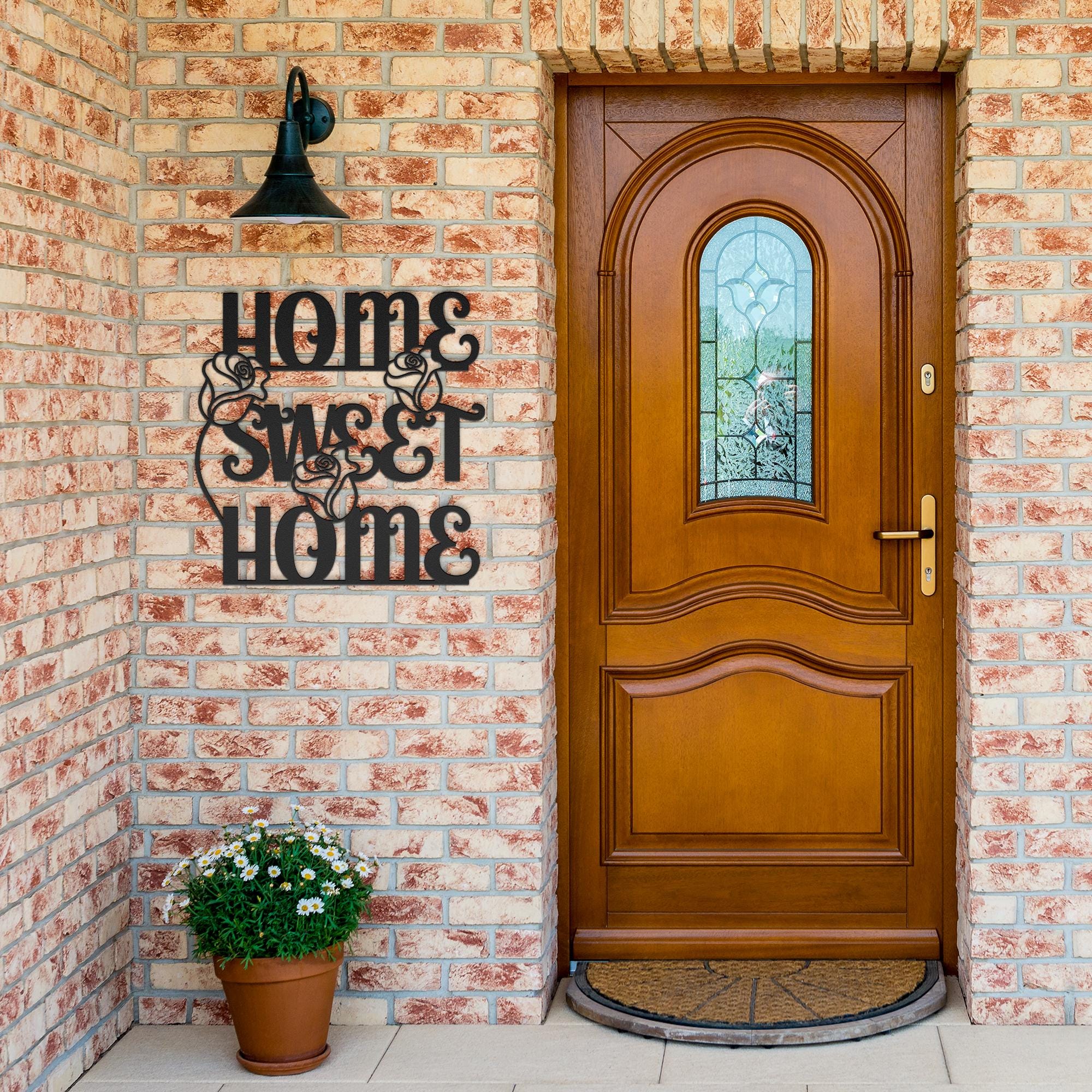 Home Sweet Home Metal Sign, Rose Flower Wall Art, Housewarming Gift, Entryway Decor, Floral Sign