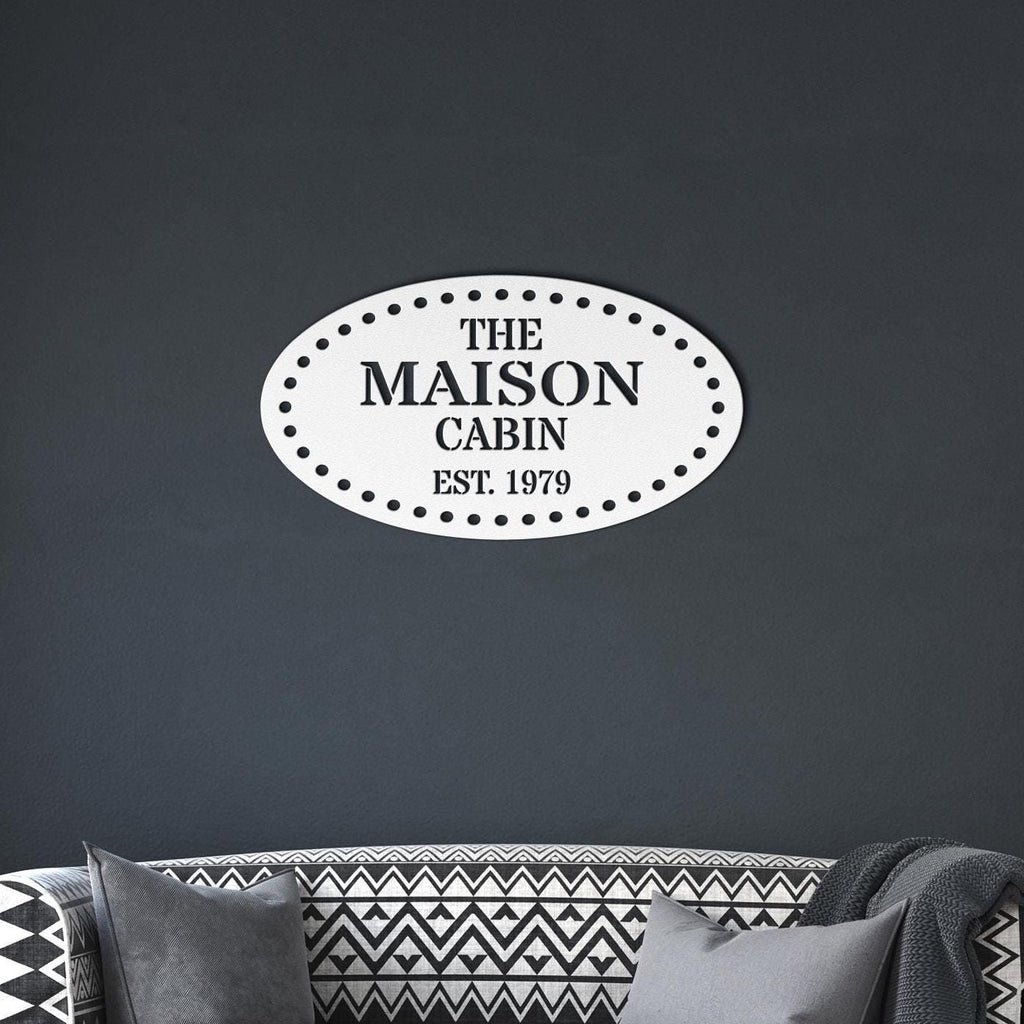 Custom Oval Cabin Metal Sign: Family Name Wall Art