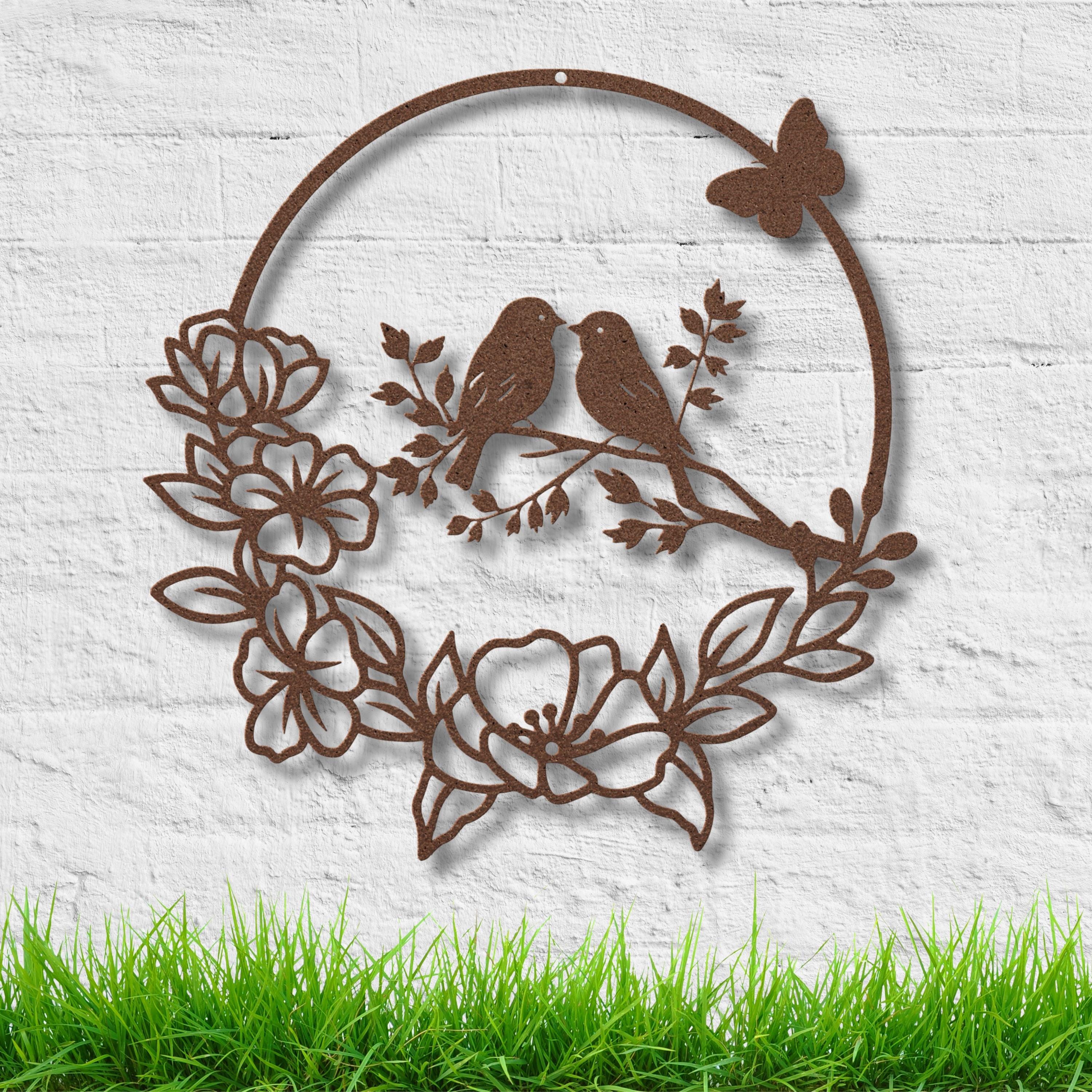 Love Birds Metal Wall Art, Floral Wreath Sign, Anniversary Gift, Nursery Bird Wall Decor