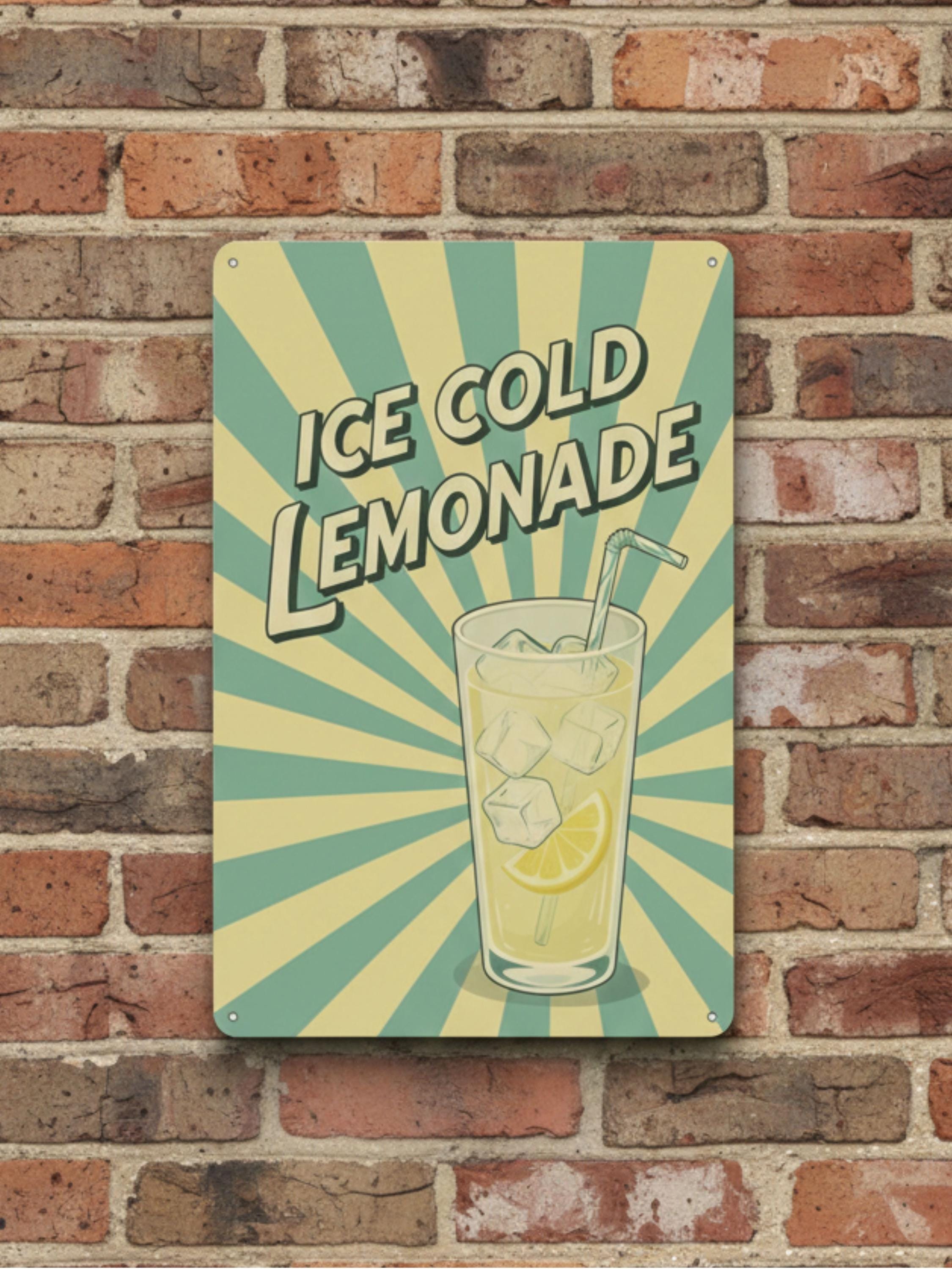 Retro Ice Cold Lemonade Metal Sign, Vintage Kitchen Decor, Summer Drink Wall Art, Cafe