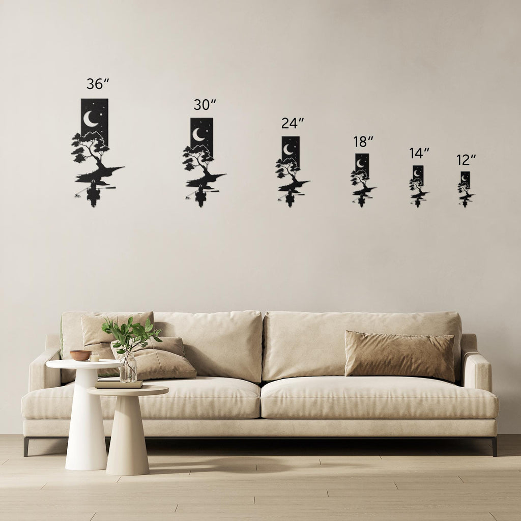 Fisherman Metal Wall Art, Lake Boat Night Decor, Moonlit Fishing Sign, Cabin Gift for Men