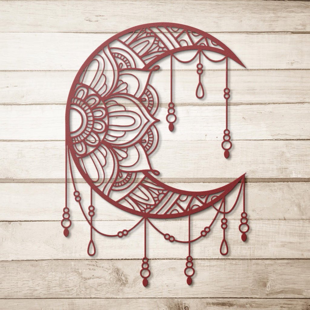 Mandala Crescent Moon Black Metal Cutout - Intricate Mandala Design Boho Wall Art