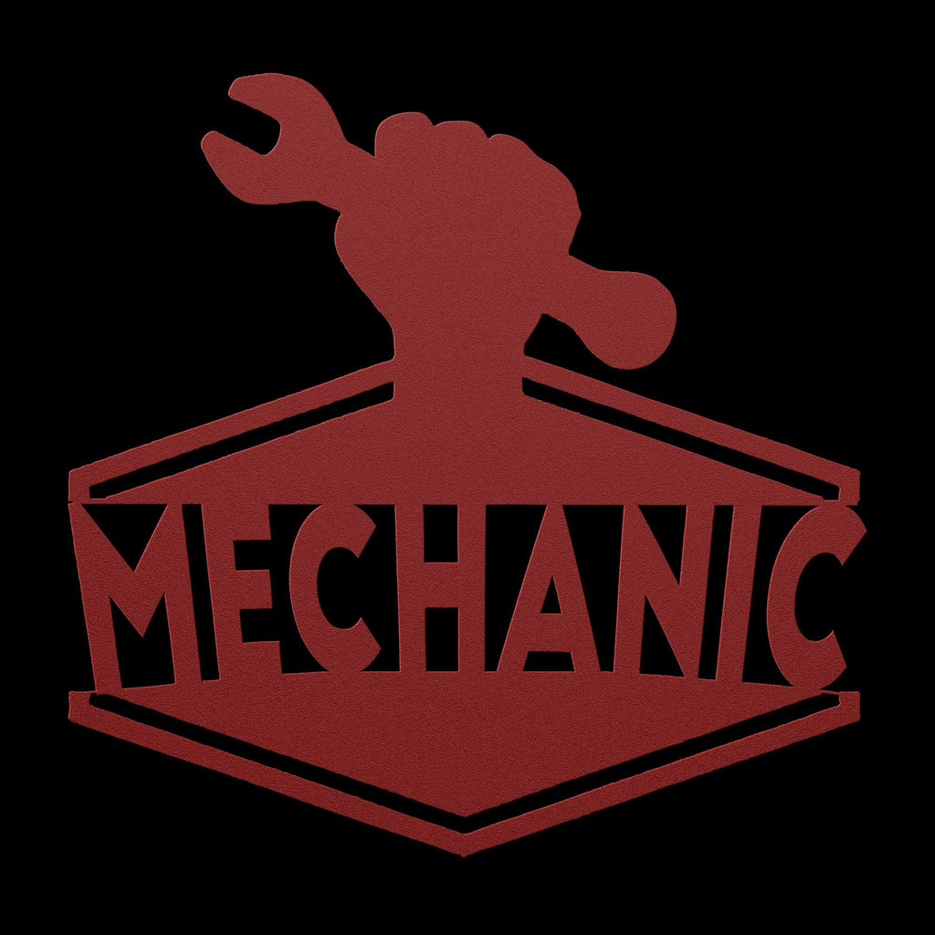Mechanic Metal Business Logo Sign - Wrench in Hand Design