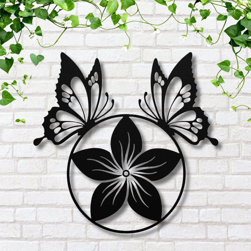 Butterfly and Flower Metal Art | Nature Die Cut Wall Sign | Minimalist Floral Decor | Spring Garden Insect Gift