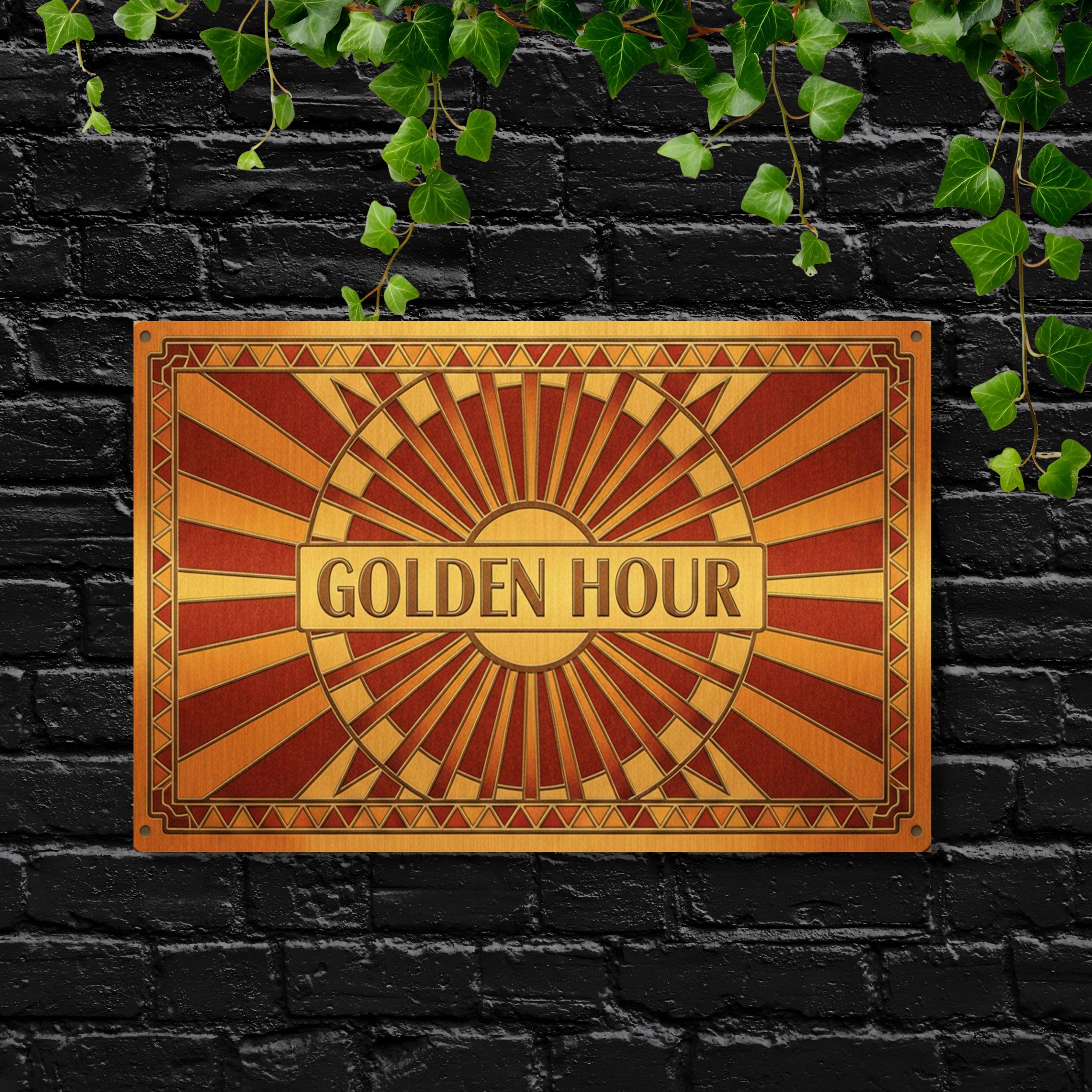Golden Hour Metal Sign, Art Deco Sunburst Wall Art, Geometric Home Decor, Warm Sun Sign