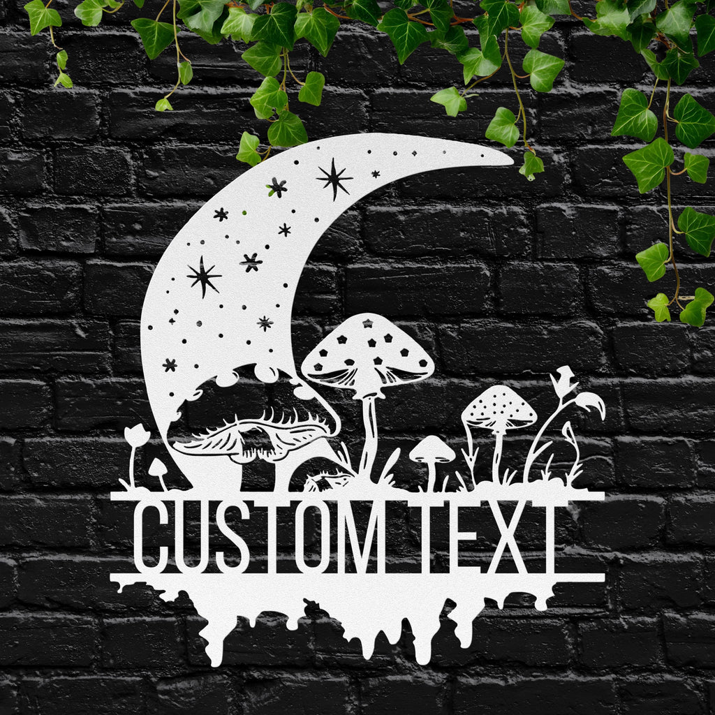Personalized Moon and Mushroom Metal Sign, Celestial Wall Art, Forest Garden Decor