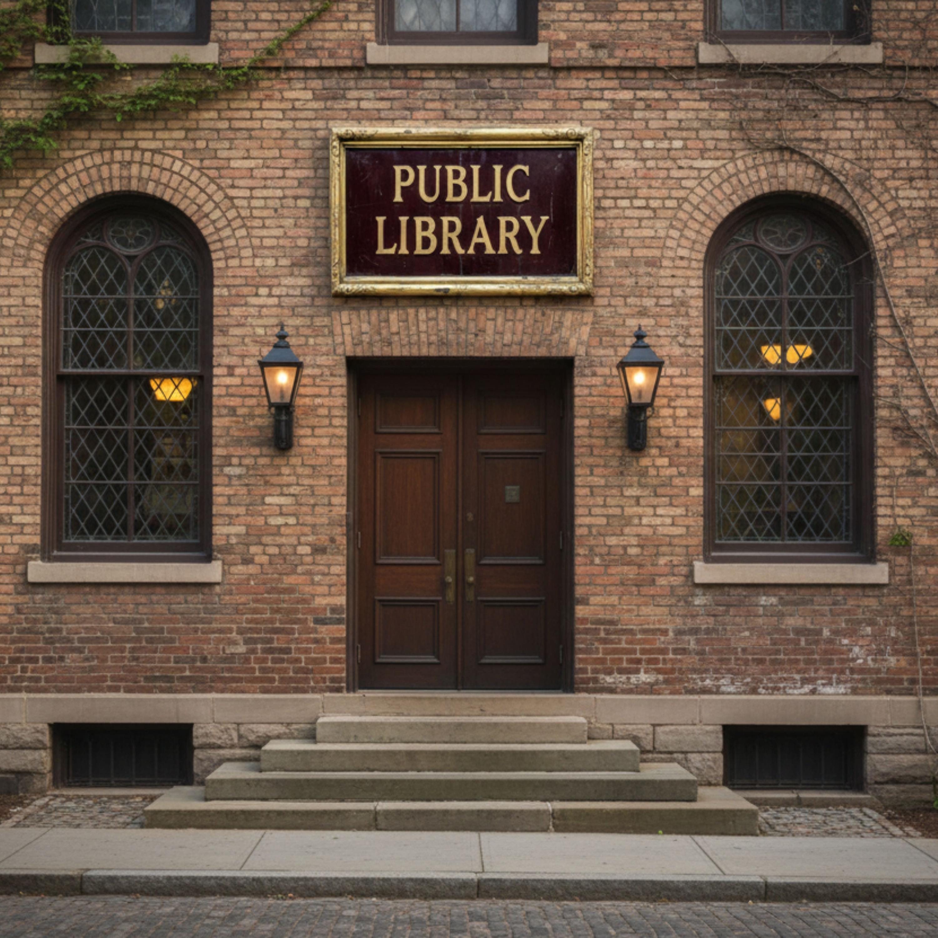 Public Library Metal Sign, Vintage Bookstore Decor, Literary Wall Art, Gold and Maroon Plaque, Classic Reading Room Signage