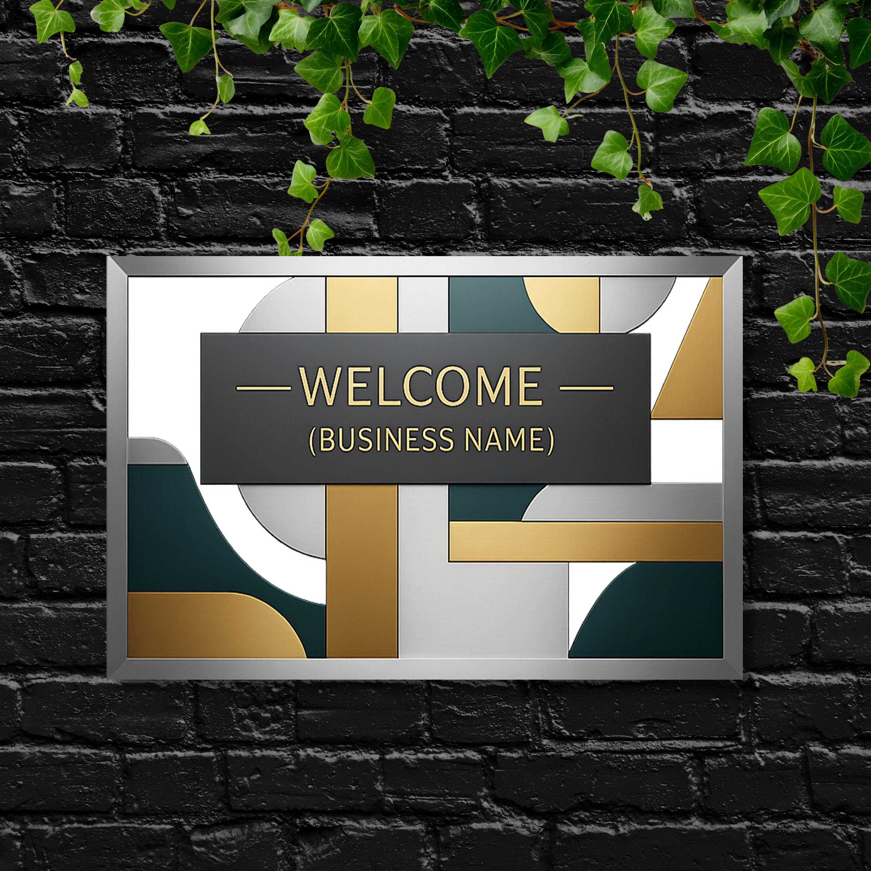 Custom Modern Welcome Business Sign, Abstract Geometric Metal Art, Contemporary Office Decor