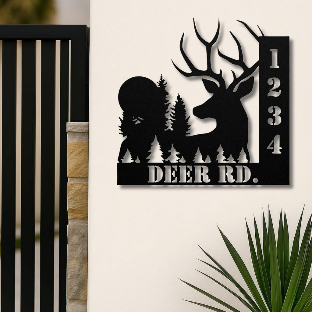 Personalized Deer Address Metal Sign, Cabin Decor
