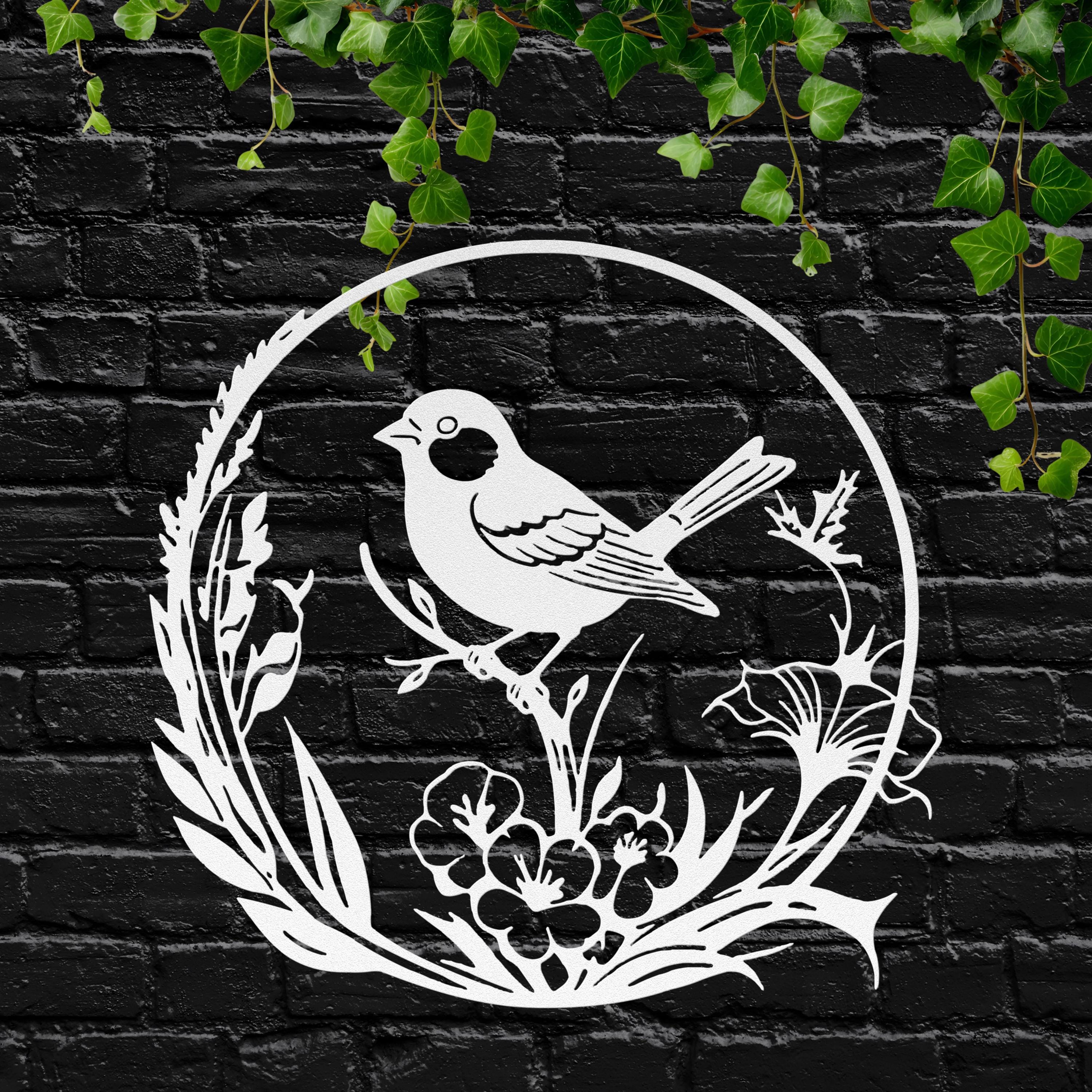 Metal Bird Wall Art, Floral Branch Silhouette, Nature Inspired Decor