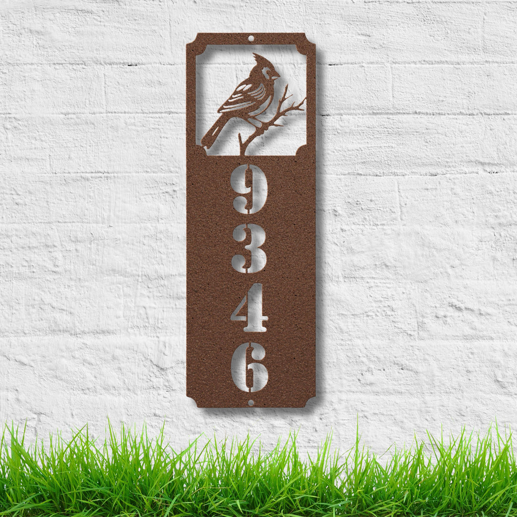 Vertical Cardinal Address Sign, Metal House Numbers, Bird Lover Gift, Custom Outdoor Porch Decor