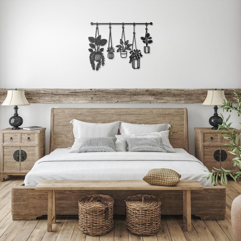 Metal Hanging Potted Plants Wall Art | Minimalist Indoor Garden Sign