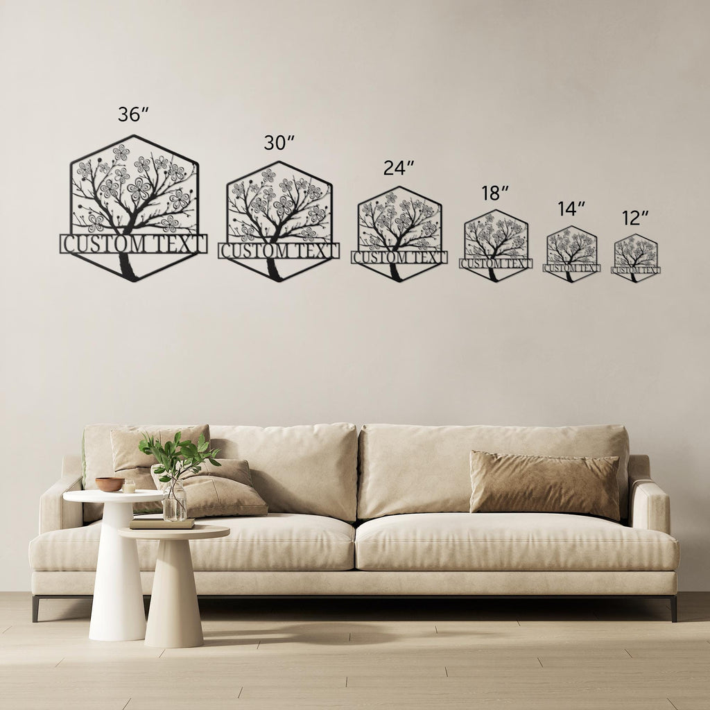 Personalized Cherry Blossom Sign, Metal Tree of Life Art, Custom Flower Decor, Hexagon Die Cut Wall Art, Unique Home Decor Gift