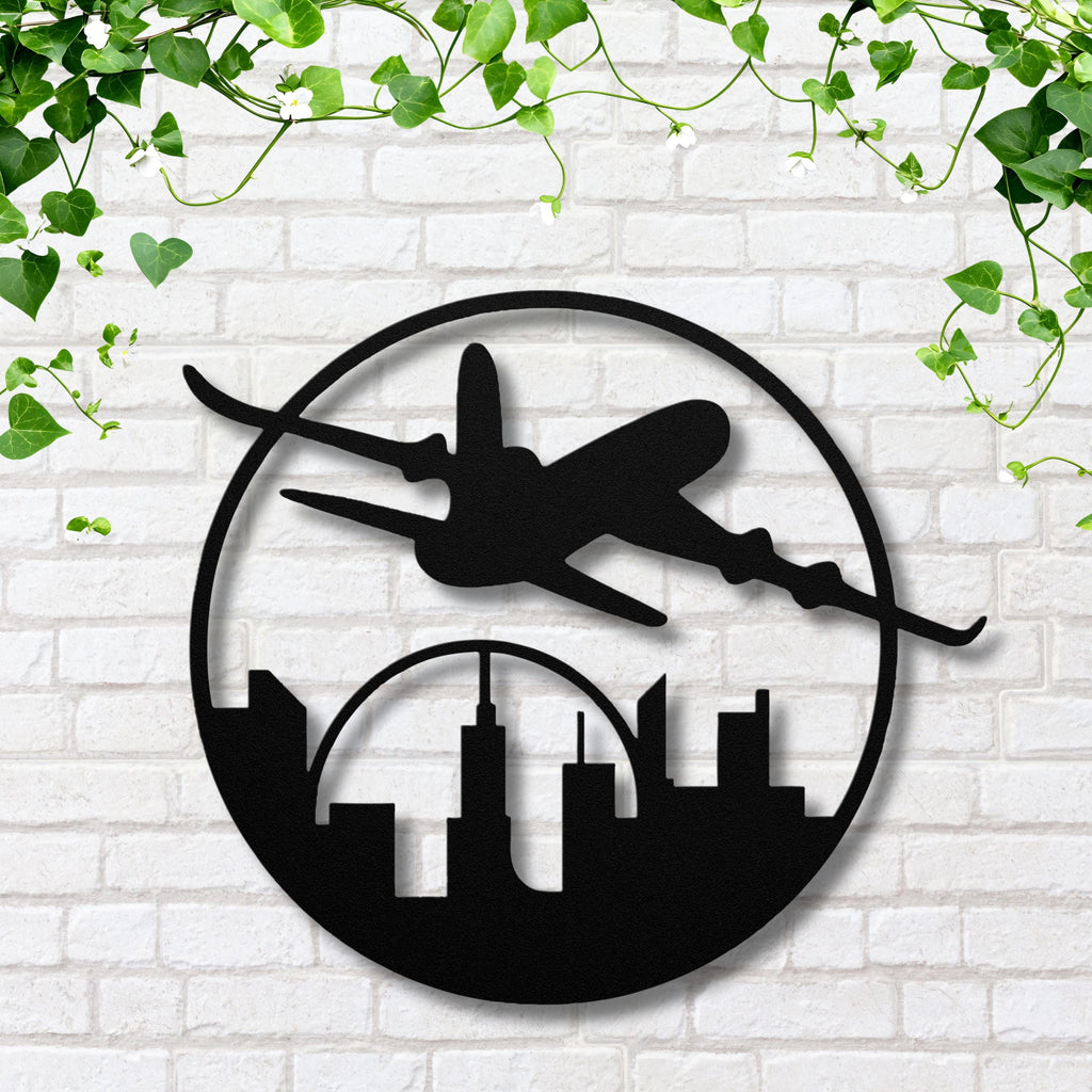 Airplane Cityscape Metal Wall Art | Travel Gift for Pilot