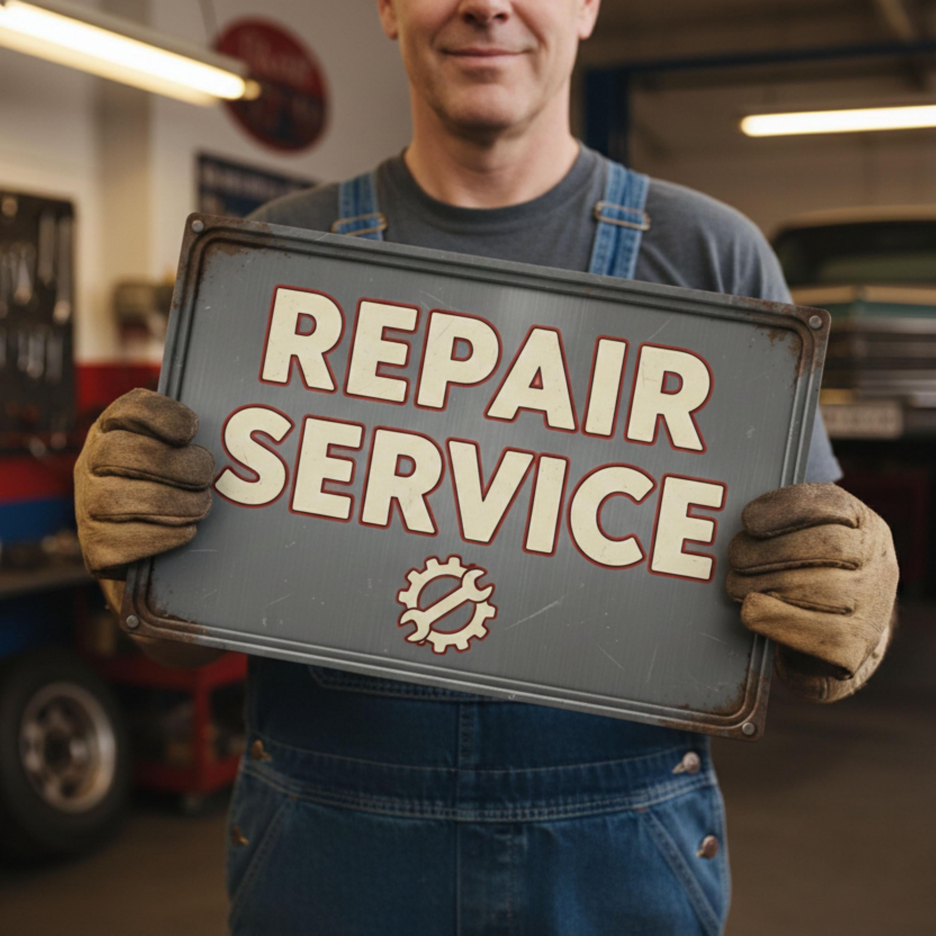 Industrial Repair Service Sign, Garage Workshop Vintage Metal Plaque, Mechanic Man Cave Art