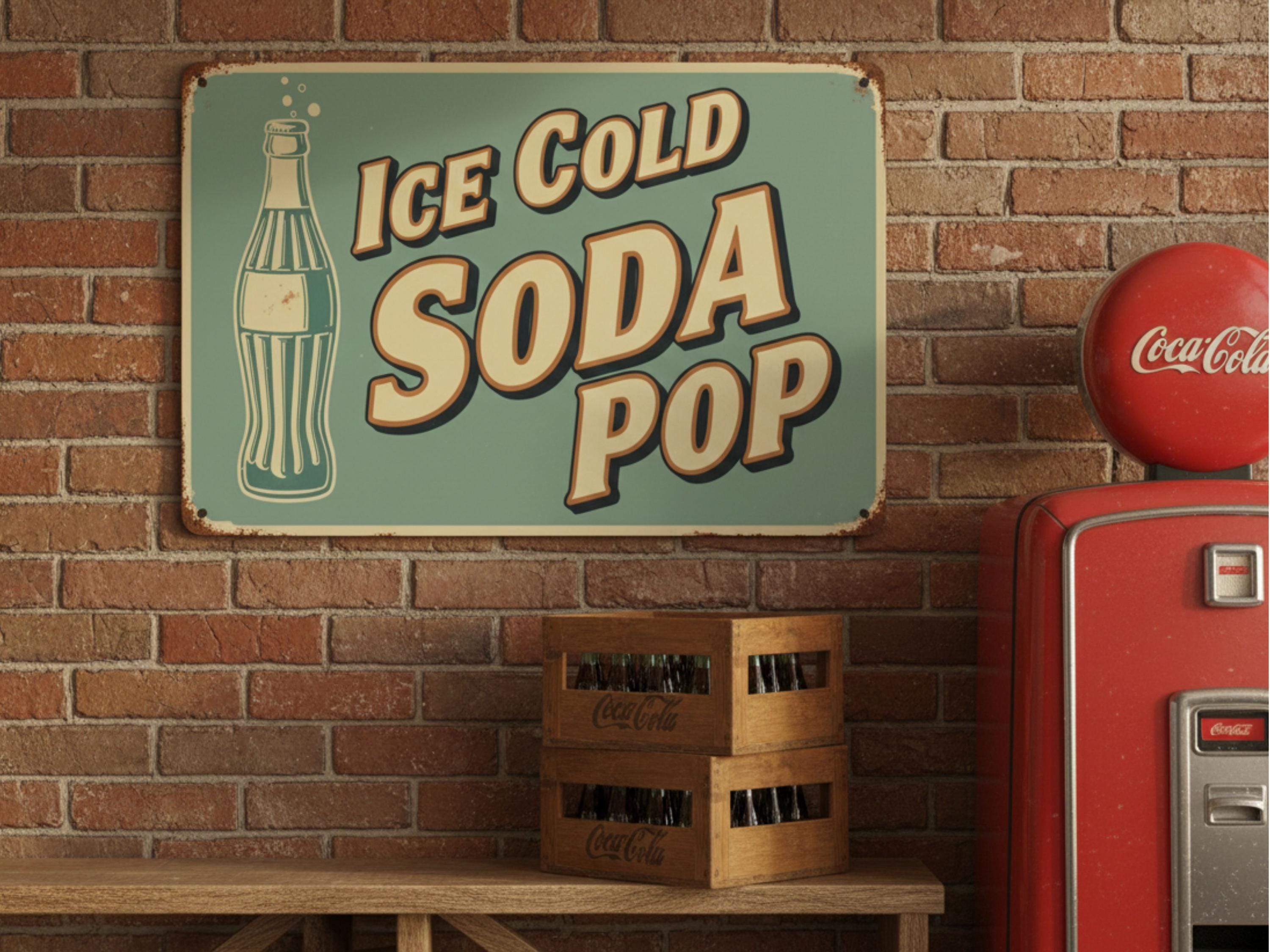 Vintage Soda Pop Metal Sign, Retro Kitchen Wall Art, Tin Sign Decor, Soda Bottle Poster