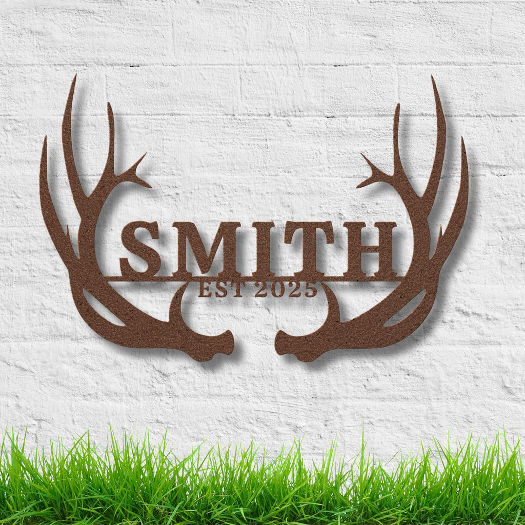 Personalized Antler Sign - Custom Family Name Metal Wall Art | Rustic Cabin Decor Gift