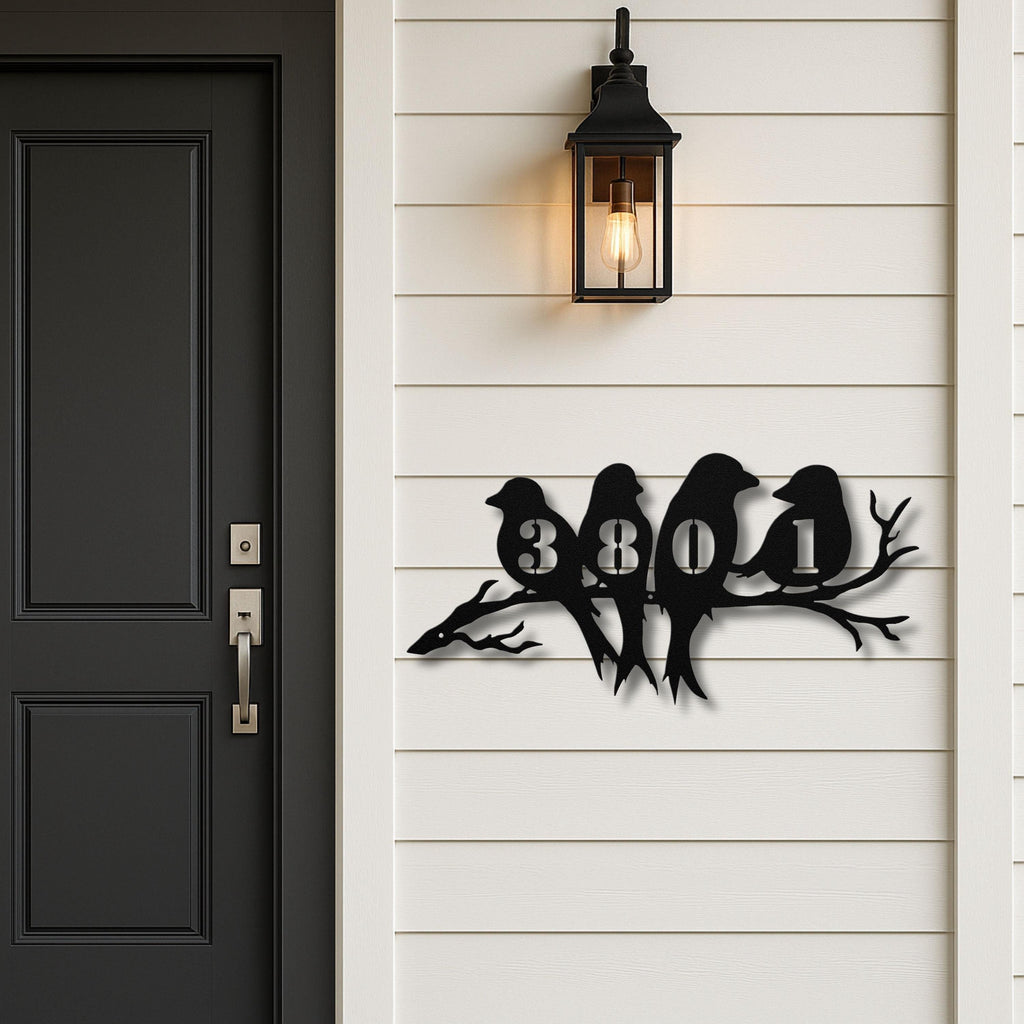 Custom Address Bird Sign, Metal House Number Plaque