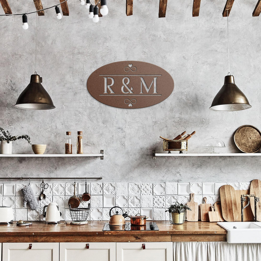 Custom Couple Initials Metal Sign: Oval Monogram Wedding Gift