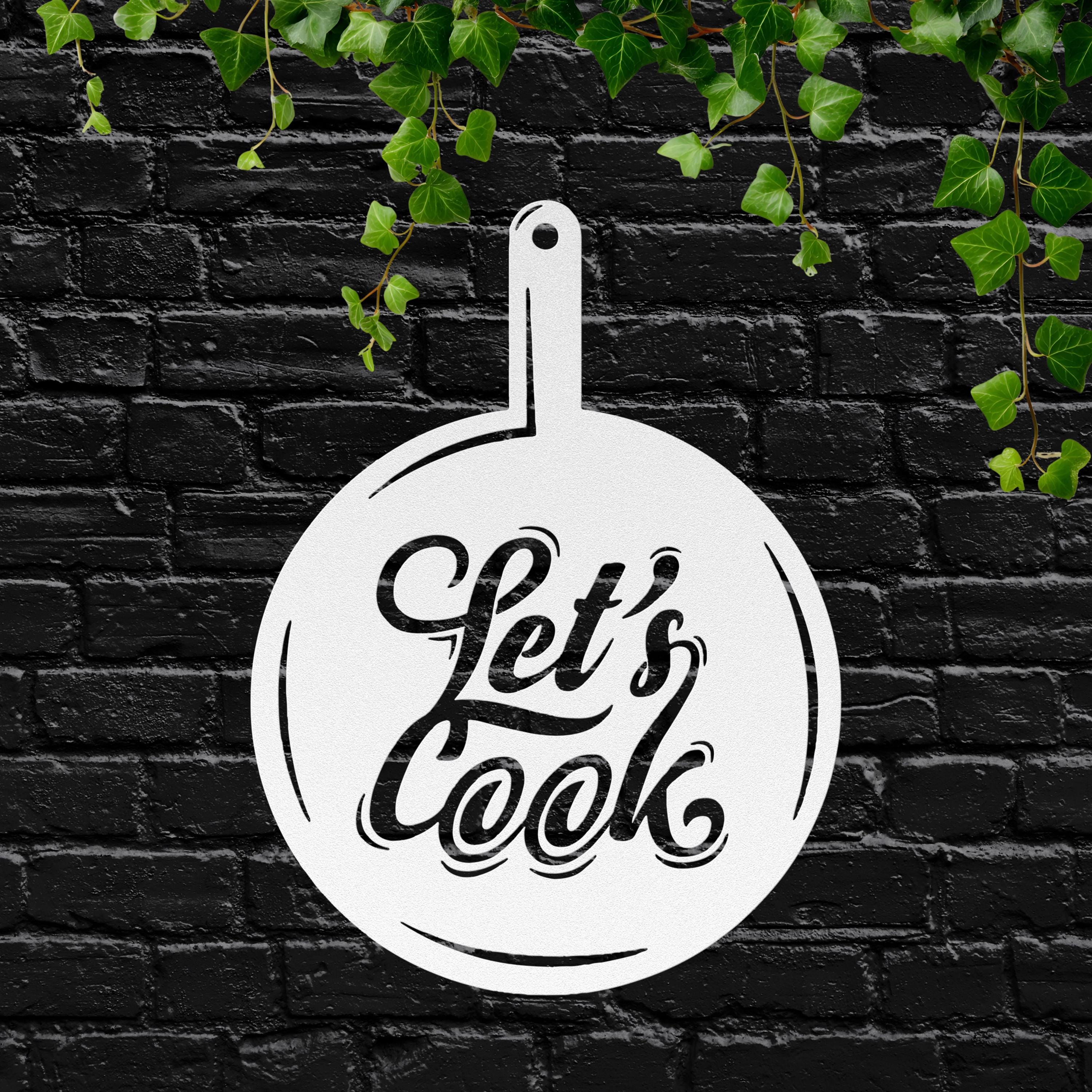 Lets Cook Metal Kitchen Sign, Frying Pan Wall Art, Culinary Gift For Chef