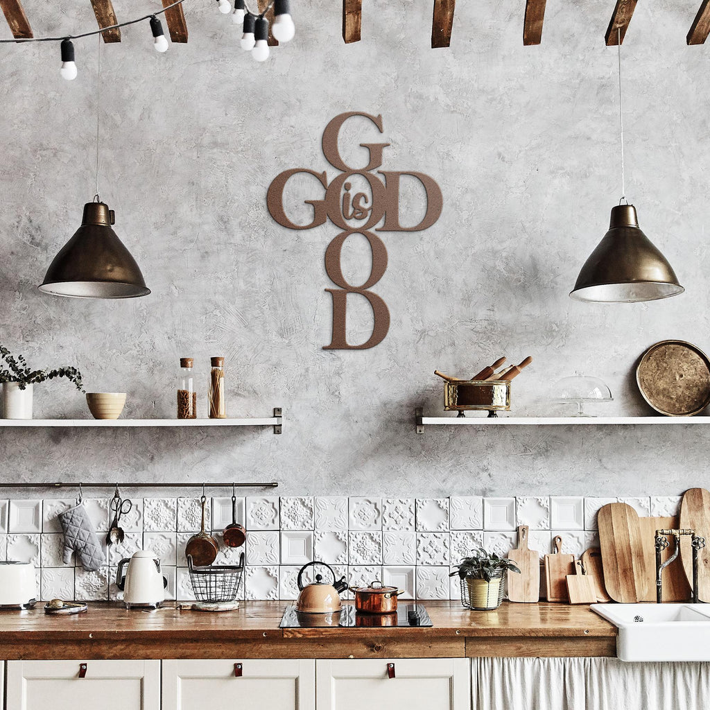 God Is Good Cross: Metal Christian Wall Art Decor