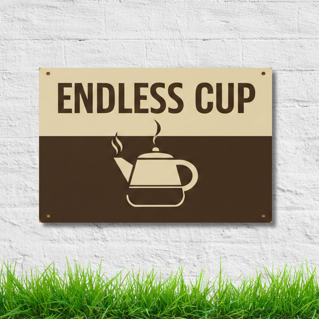 Endless Cup Coffee Metal Sign, Minimalist Kitchen Wall Art, Cafe Decor, Tea Pot Sign