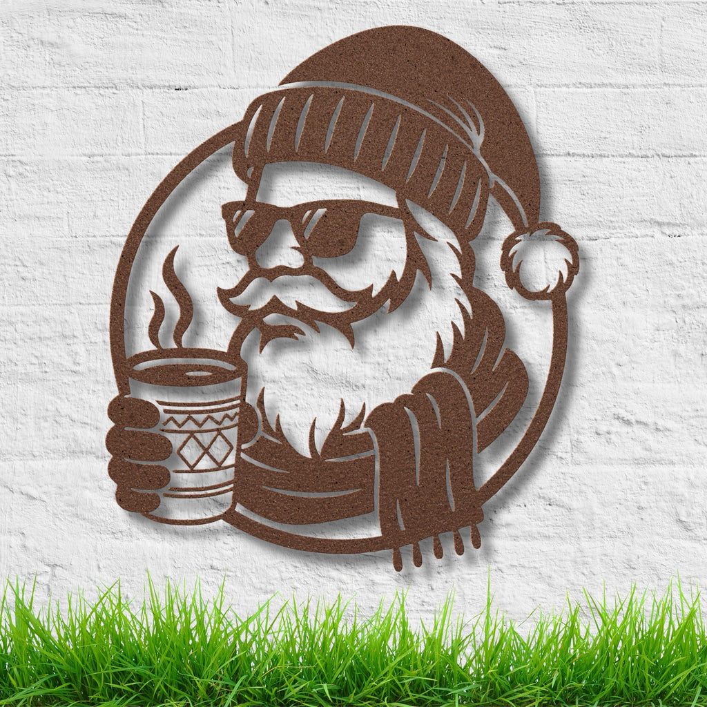 Cool Santa in Sunglasses Metal Wall Art | Die-Cut Christmas Holiday Sign | Modern Funny Winter Cabin Decor