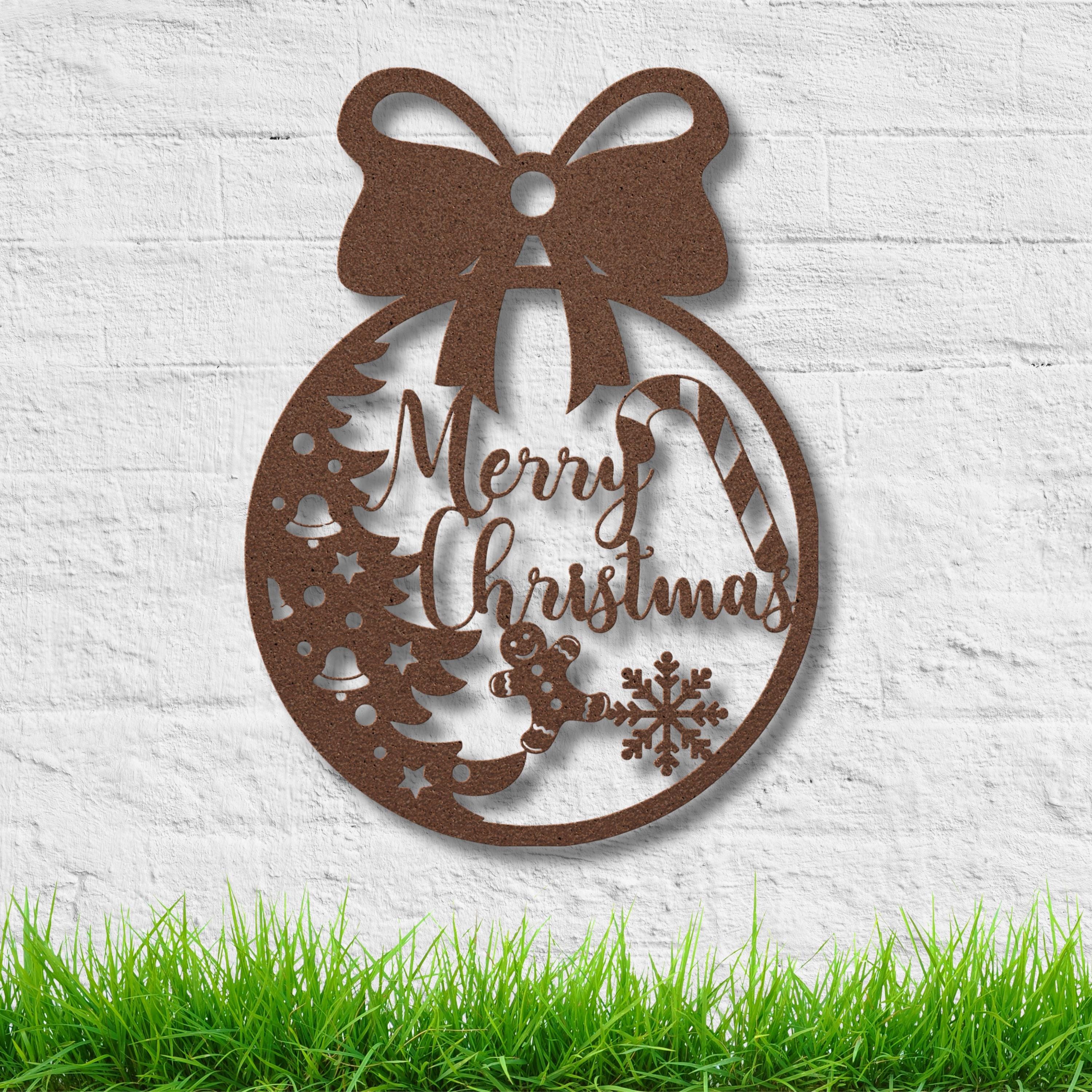 Merry Christmas Ornament Metal Sign, Gingerbread Man, Candy Cane Wall Art