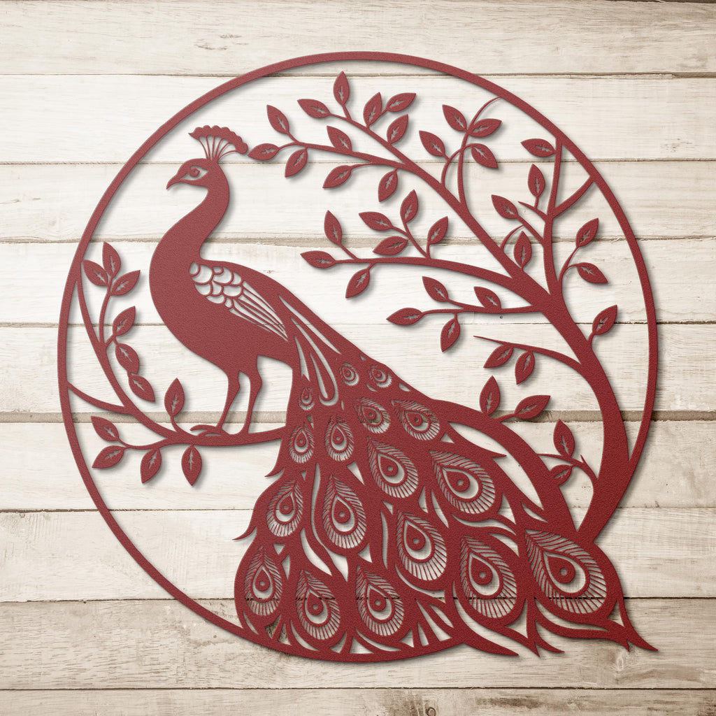 Peacock Metal Wall Art, Die Cut Bird on Tree Silhouette