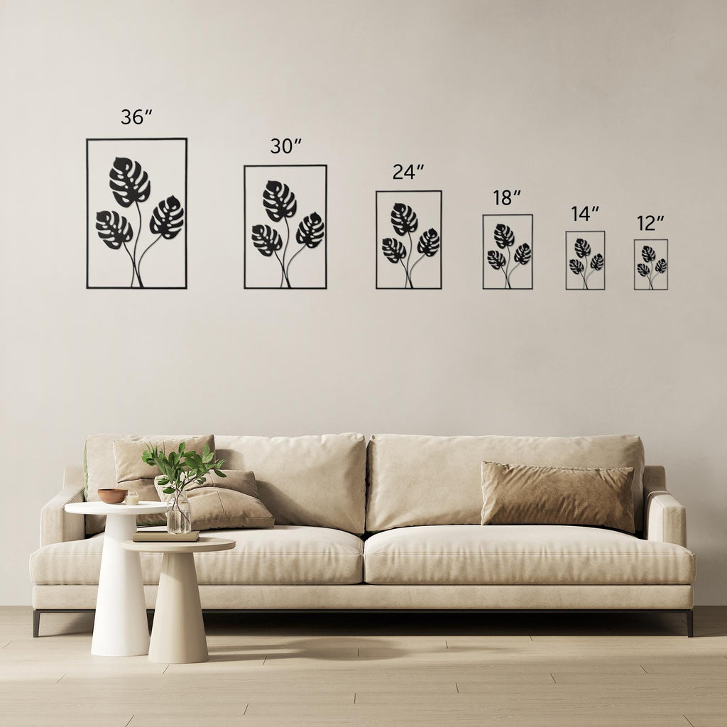 Metal Monstera Leaf Wall Art, Modern Botanical Frame Decor, Tropical Plant Sign, Minimalist Art
