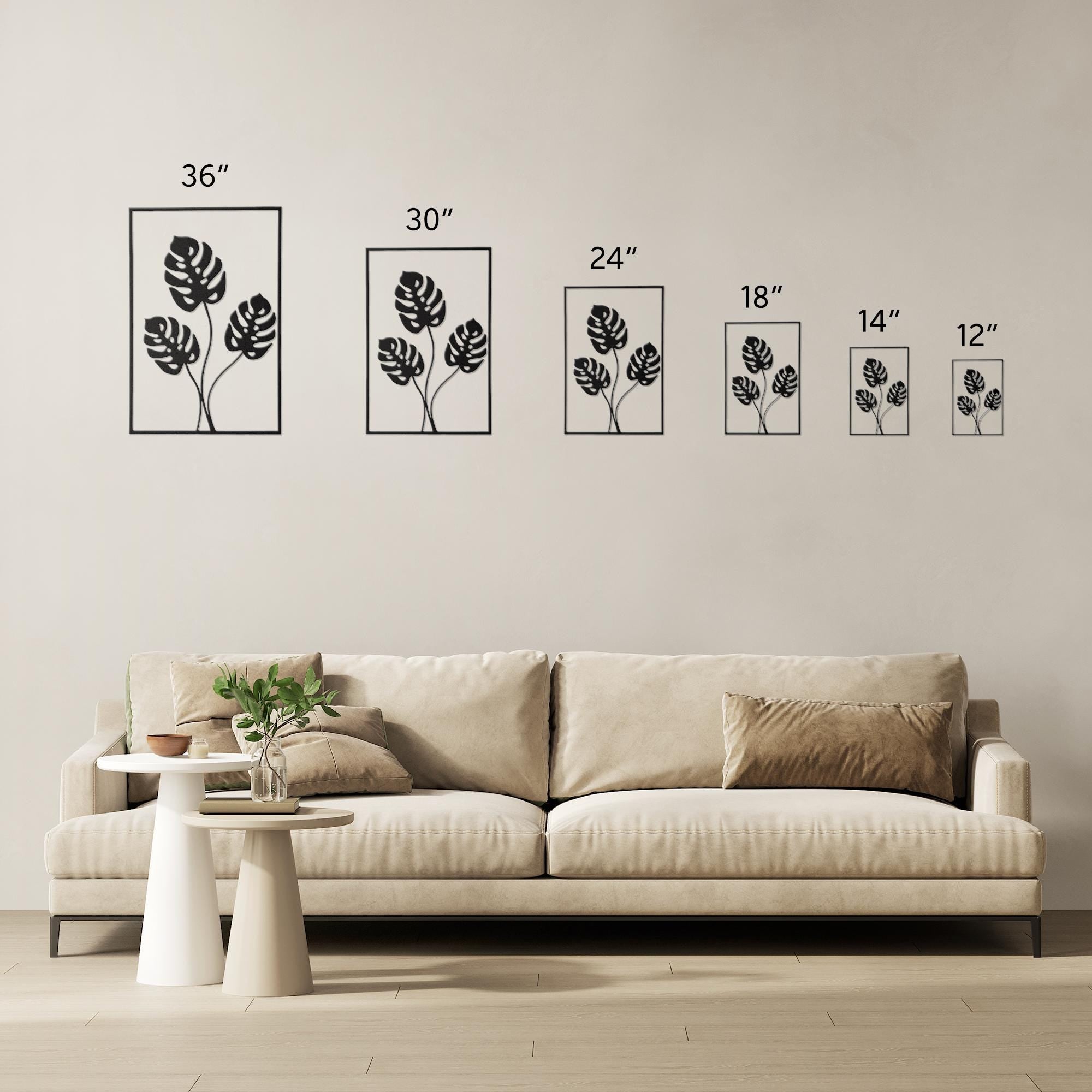 Metal Monstera Leaf Wall Art, Modern Botanical Frame Decor, Tropical Plant Sign, Minimalist Art