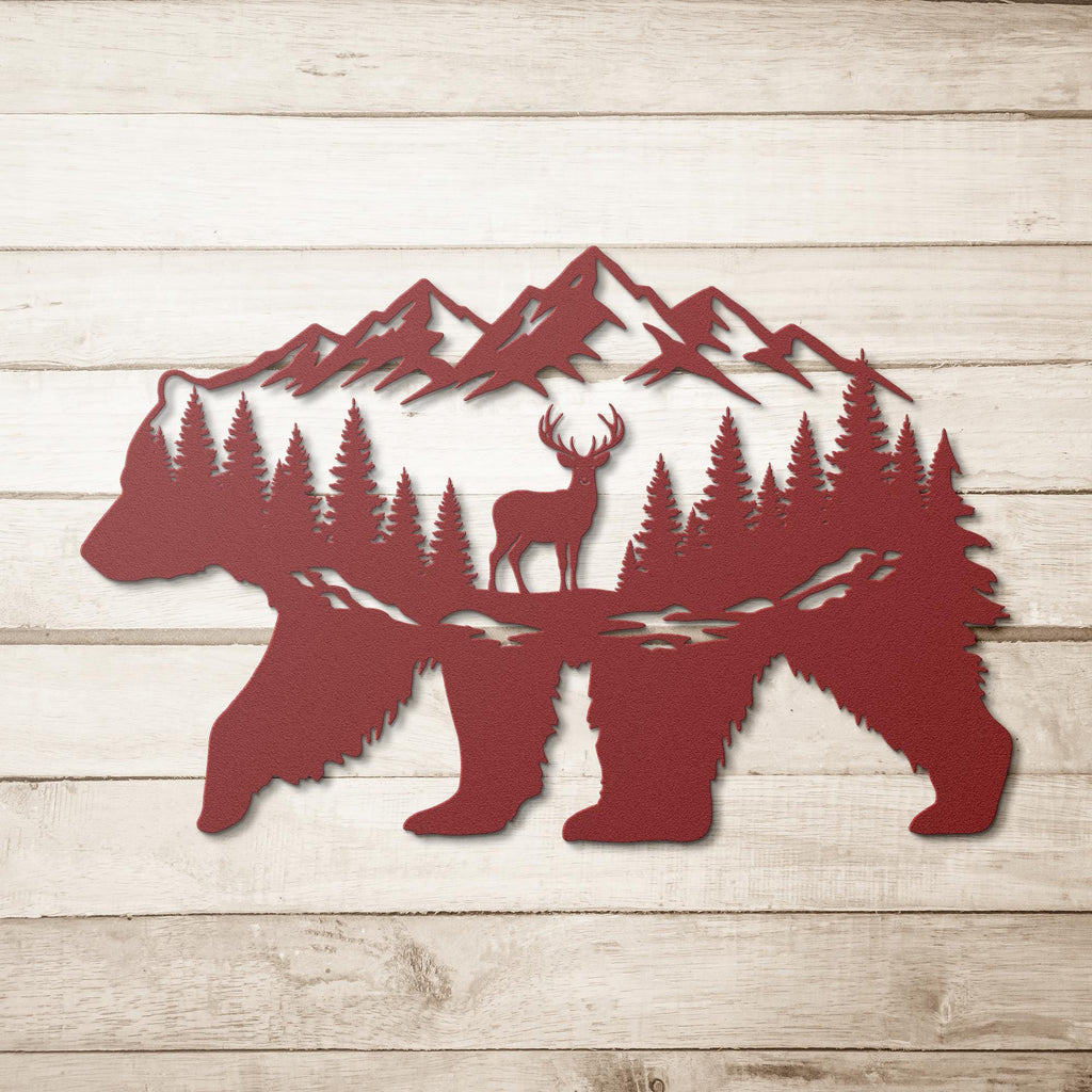 Mountain Bear Metal Wall Art: Wildlife Silhouette Cabin Decor