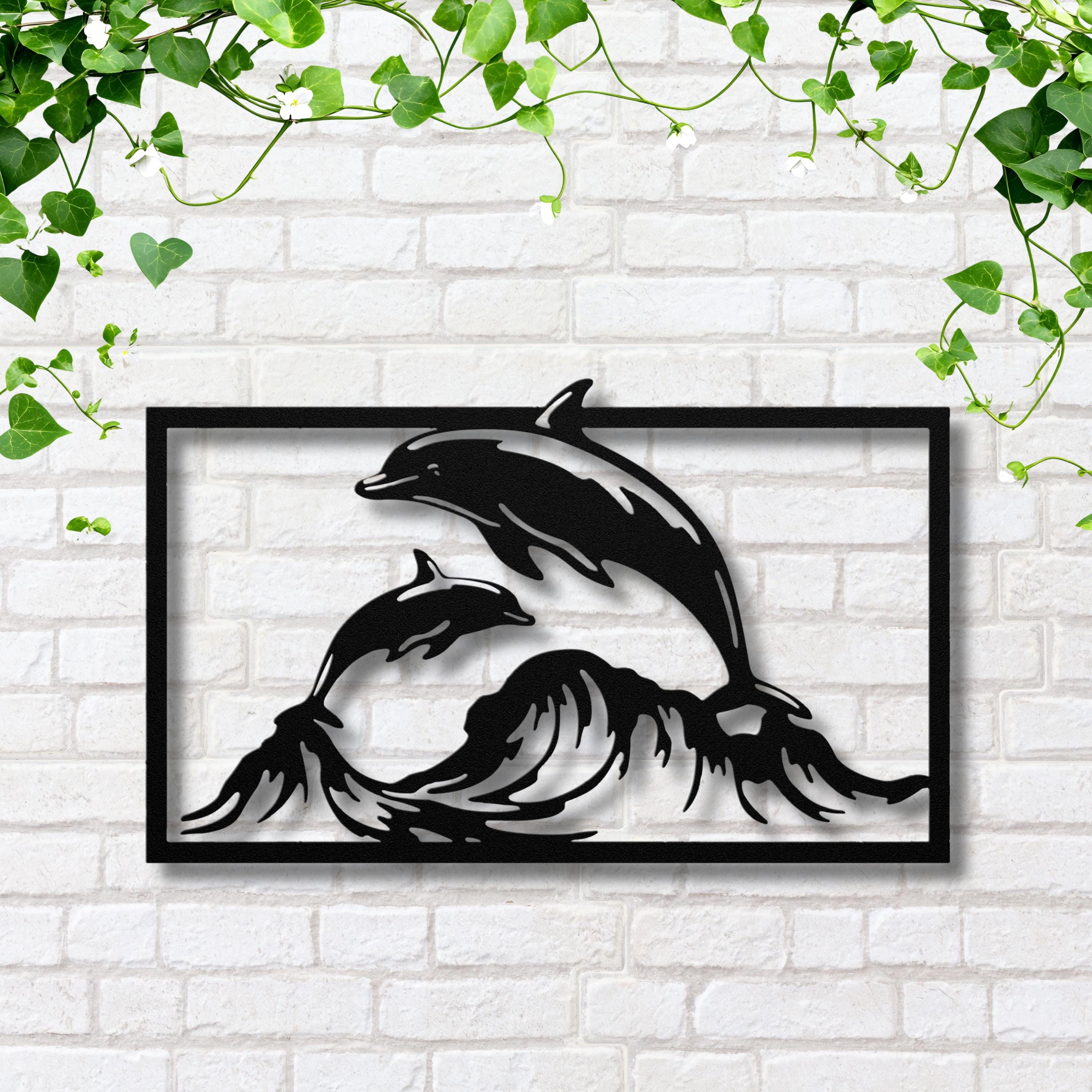 Dolphin Metal Wall Art, Ocean Wave Sign, Nautical Beach Decor, Sea Life Wall Art