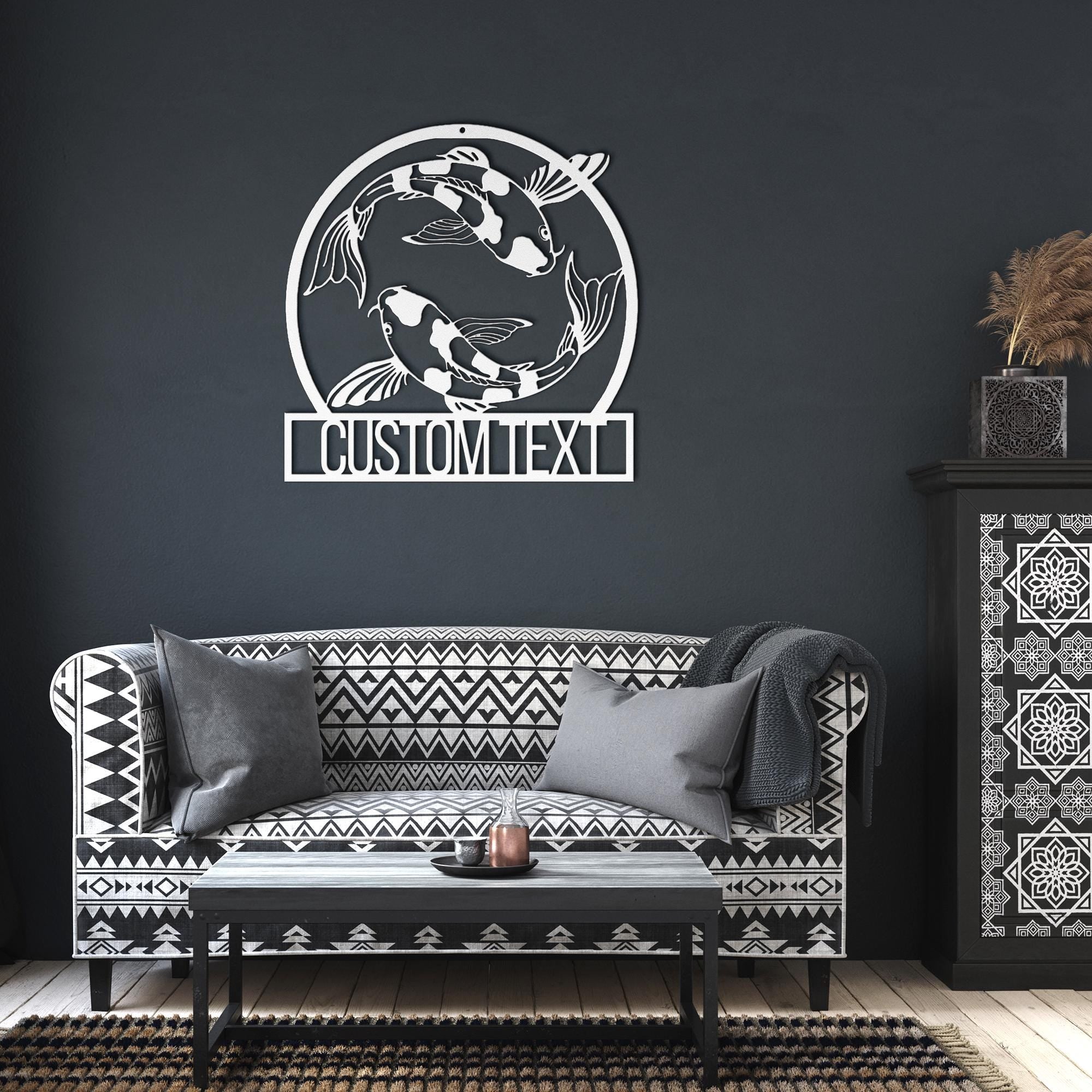 Personalized Koi Fish Metal Wall Art, Yin Yang Zen Decor