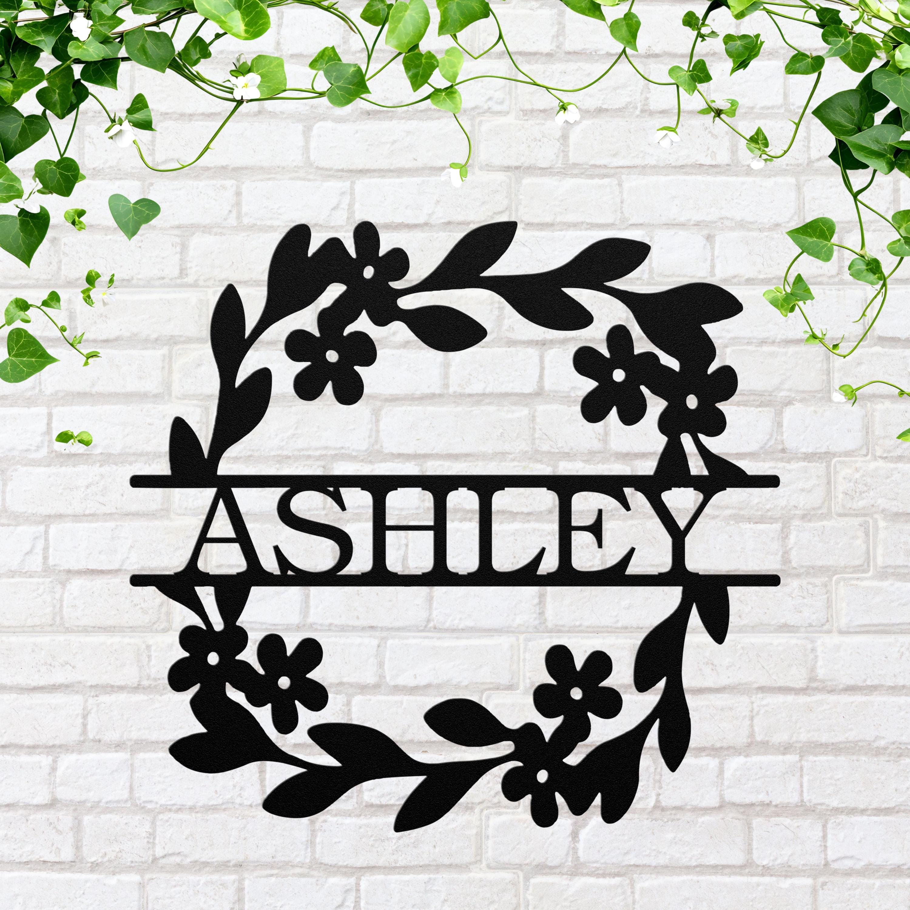 Personalized Metal Name Sign, Floral Wreath Monogram Door Hanger