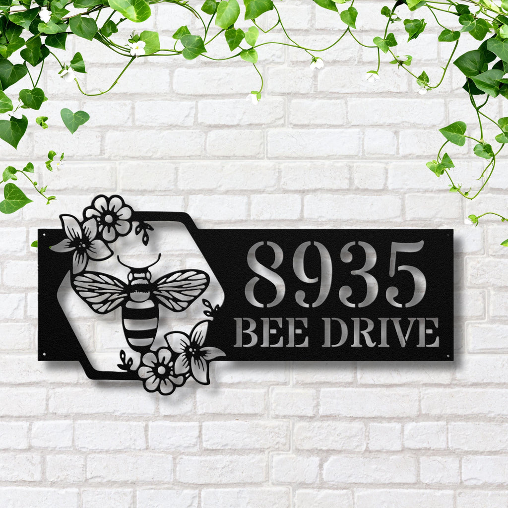 Custom Metal Address Sign - Personalized Bee Honeycomb House Number Plaque