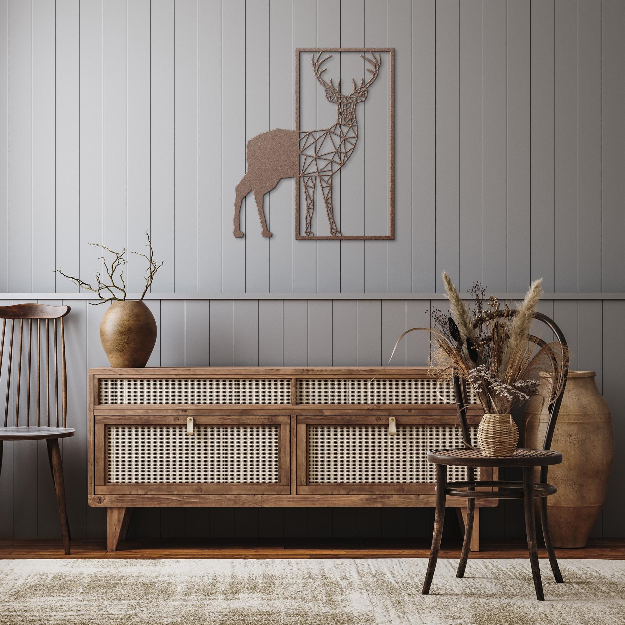 Geometric Deer Metal Wall Art, Modern Stag Sign, Geometric Animal Decor, Cabin Wall Hanging