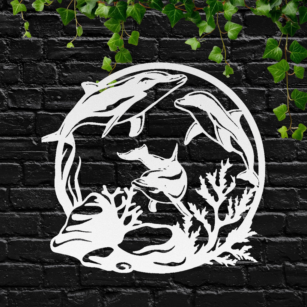 Dolphin Metal Wall Art | Ocean Die Cut Decor | Sea Life Silhouette Sign | Underwater Coral Reef Art | Coastal Beach Gift