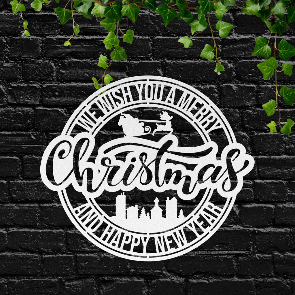 Christmas Metal Sign - Rustic Farmhouse Wreath | Holiday Wall Decor | Durable Steel Decoration