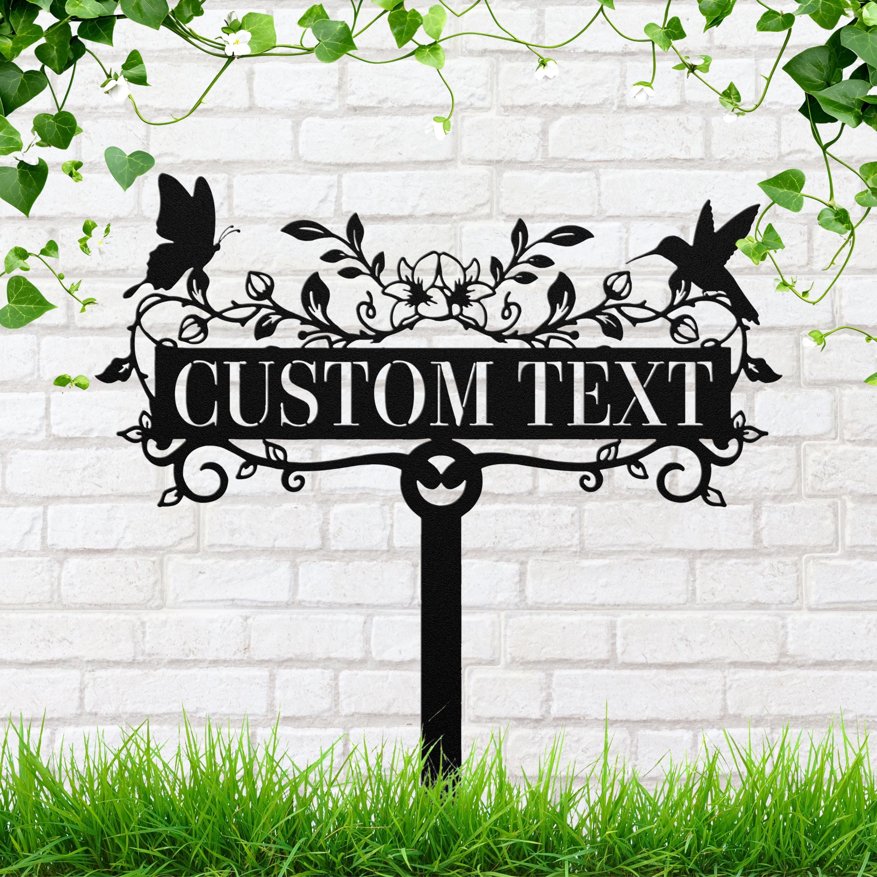 Hummingbird Butterfly Metal Garden Stake, Personalized Die-Cut Custom Text Plaque, Nature Memorial Marker, Flower Garden Art