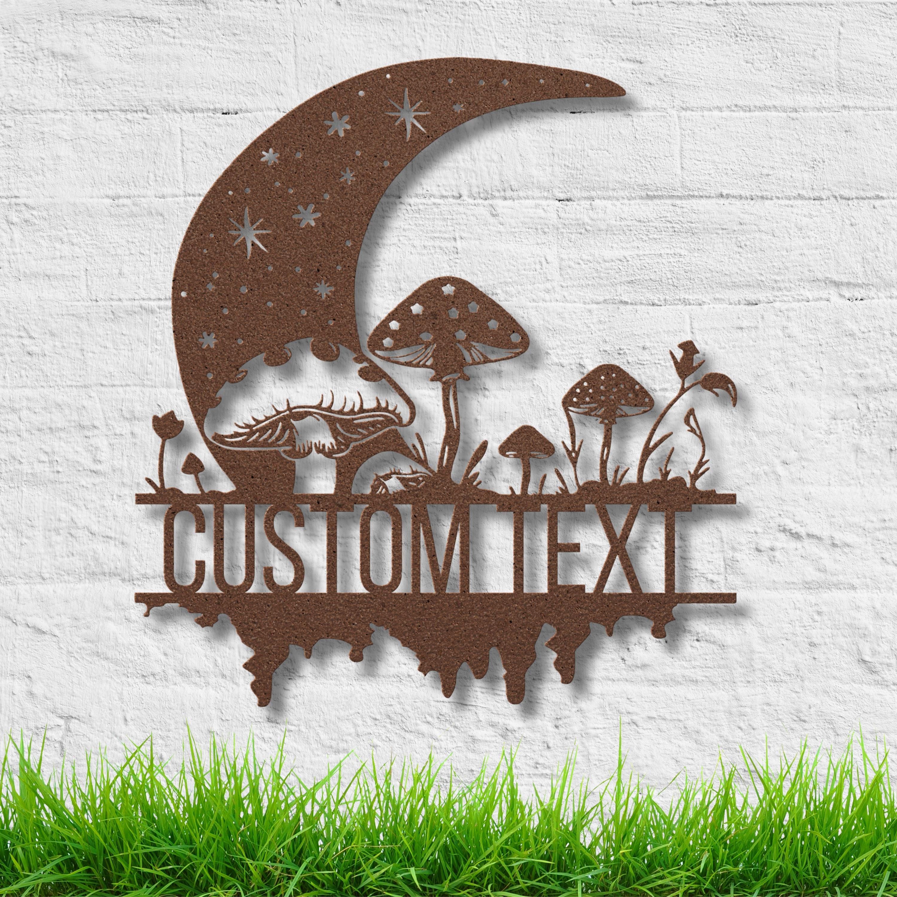 Personalized Moon and Mushroom Metal Sign, Celestial Wall Art, Forest Garden Decor