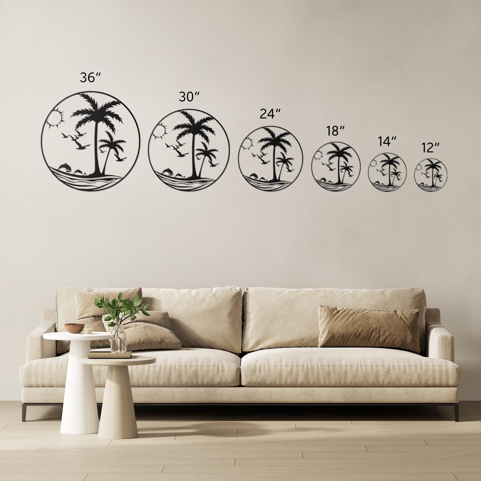 Tropical Beach Metal Wall Art, Palm Tree Dolphin Die Cut Sign, Coastal Island Home Decor Gift