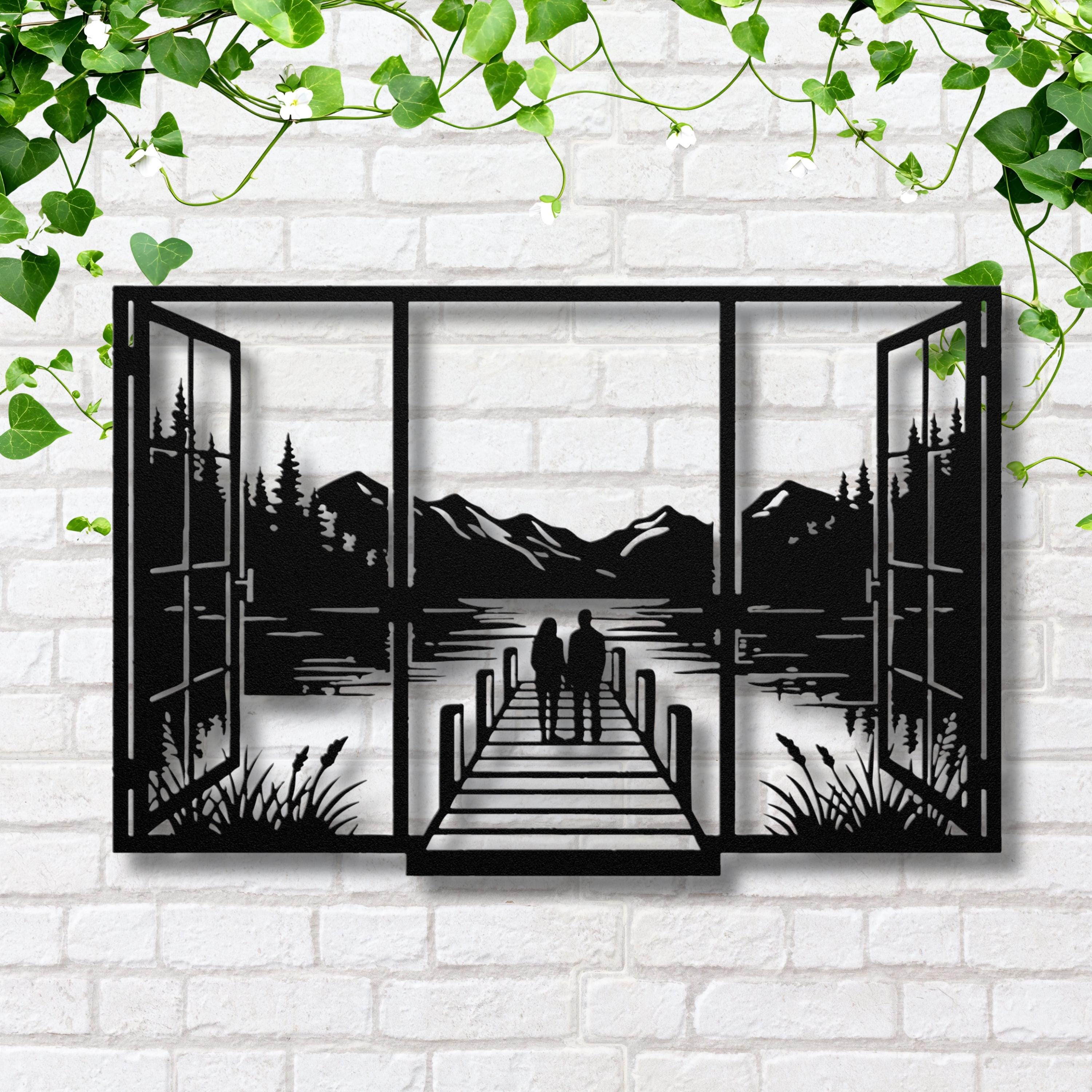 Couple on Dock Metal Wall Art, Lake House Window Decor, Romantic Mountain Sign, Love Gift