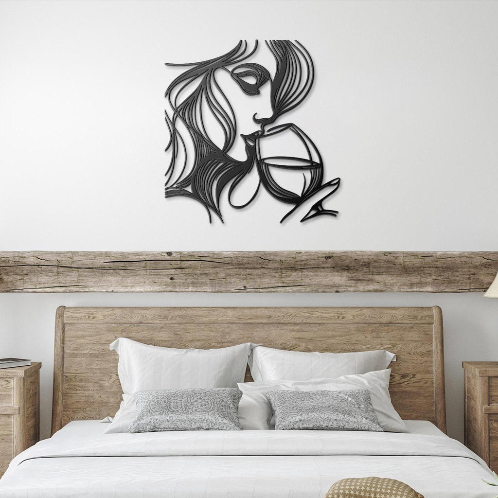 Woman with Wine Glass Metal Wall Art, Abstract Silhouette Decor