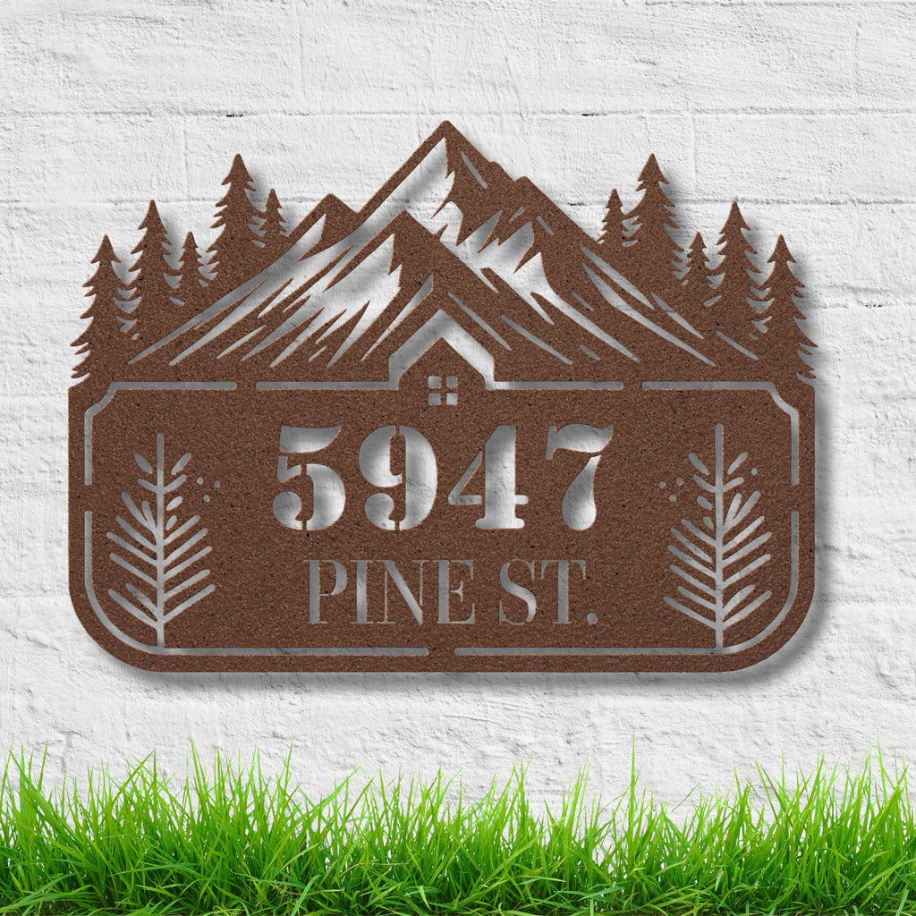 Personalized Metal Address Sign - Custom House Number Sign | Rustic Cabin Decor