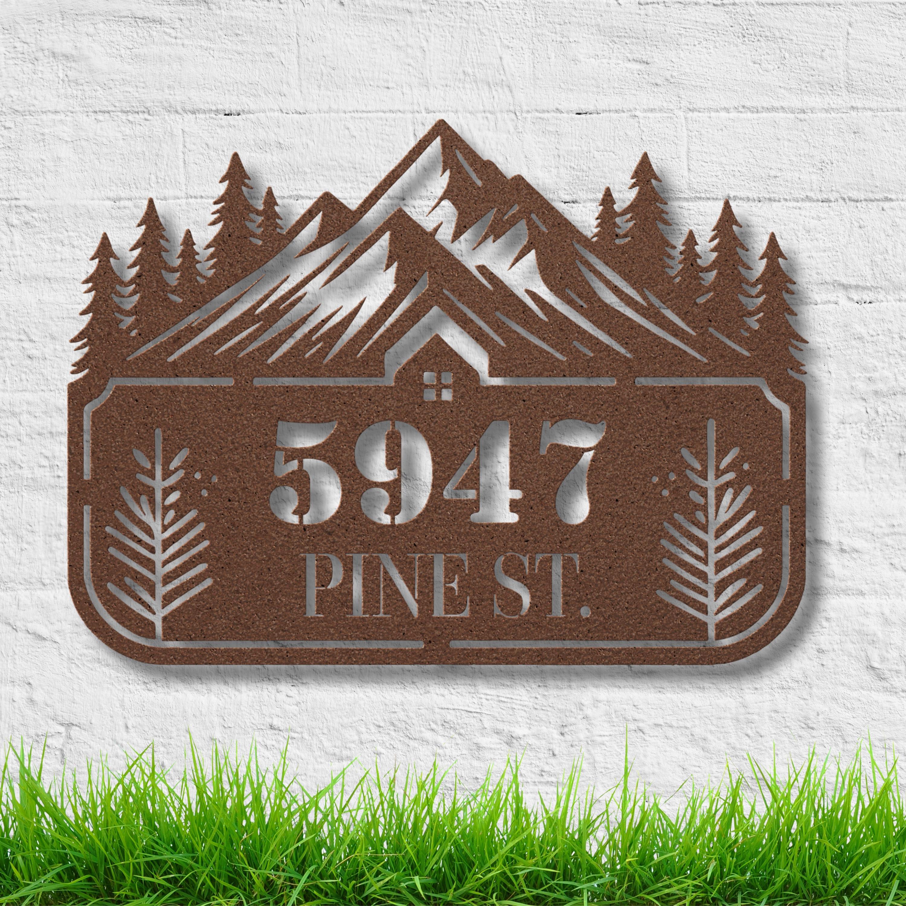 Personalized Metal Address Sign - Custom House Number Sign | Rustic Cabin Decor